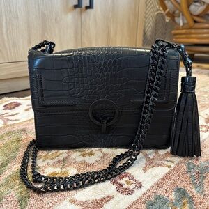 Aldo Black Croc-Embossed Chain Bag W/ Tassel